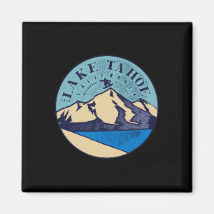 Vintage Skifahren am Lake Tahoe Schneebedeckte Ber Magnet
