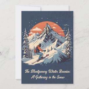 Vintage Skifahren in der Bergkiefer beim Sonnenunt Einladung