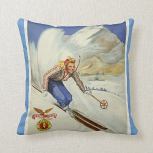 Vintage Skifahren-Reise-Kunst Kissen