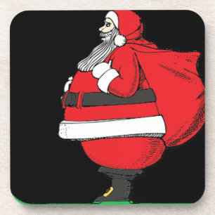 Vintage Skifahrender Weihnachtsmann Set aus Korkun Getränkeuntersetzer