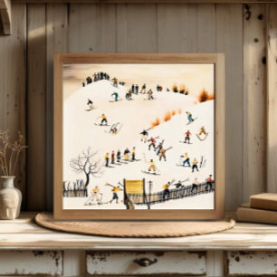 Vintage Skifahrer Kunst, Winterlandschaftsmalerei Poster