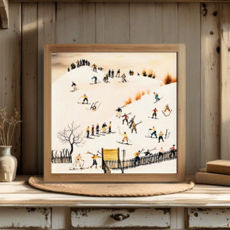 Vintage Skifahrer Kunst, Winterlandschaftsmalerei Poster