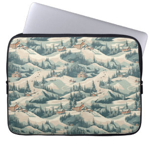 Vintage Skihütten in Woods Blue Laptopschutzhülle