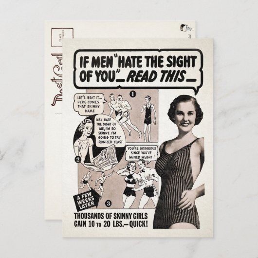Vintage Skinny Dame Ad-Karte Postkarte (Vorne/Hinten)