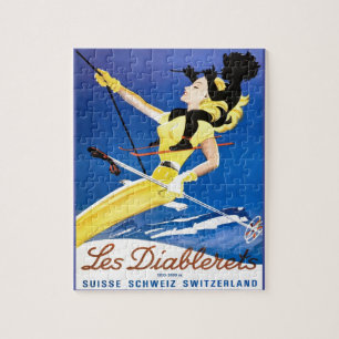 Vintage-Skiplakat, Les Diablerets, Schweiz Puzzle