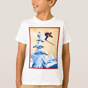Vintage-Skiplakat, Skispringer und Kiefern T-Shirt