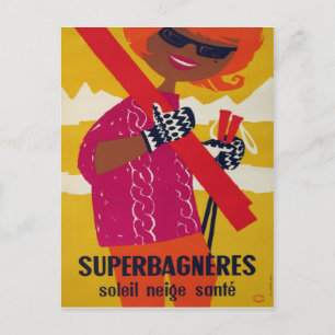 Vintage-Skiplakat, Superbagneres Postkarte