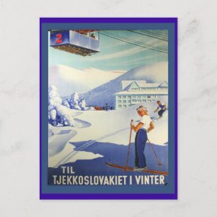 Vintage-Skiplakat, Tschechoslowakei im Winter Postkarte