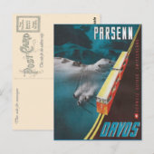 Vintage-Skiposter, Davos Postkarte (Vorne/Hinten)