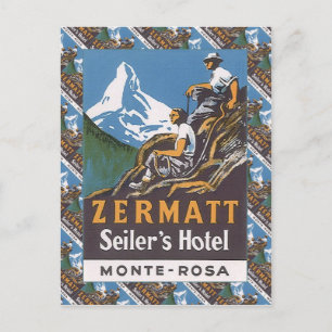 Vintage-Skiposter, Schweiz, Zermatt, Postkarte