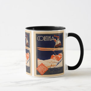 Vintage-Skiposter, Ski Cortina, Italien Tasse