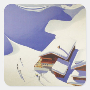 Vintage-Skiposter, Ski Österreich Quadratischer Aufkleber