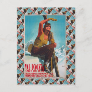 Vintage-Skiposter, Val d'Aosta, Italien Postkarte