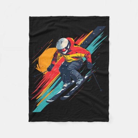 Vintage-Skirennfahrer-Design - Retro Fleecedecke (Vorderseite)