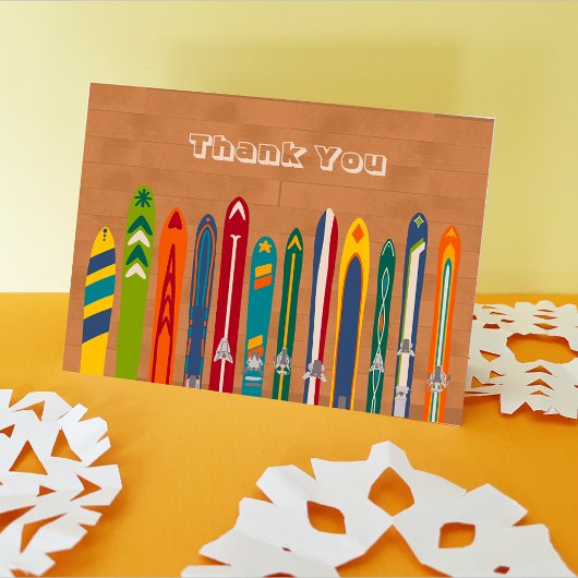 Vintage Skis Customizable Message Dankeskarte