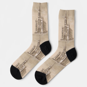 Vintage-Skizze der St. Nicholas-Kirche New York Socken