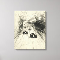 Vintage-Skizze eines Formel-1-Rennens auf der Stre