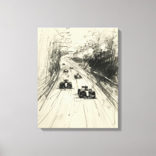 Vintage-Skizze eines Formel-1-Rennens auf der Stre Leinwanddruck