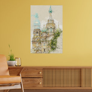 Vintage Skizze St. Petersburger Kirche Poster