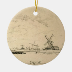 Vintage-Skizze von Windmühlen Keramik Ornament