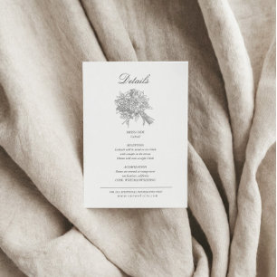 Vintage-Skizzen-Blumen-Hochzeitsdetails Begleitkarte