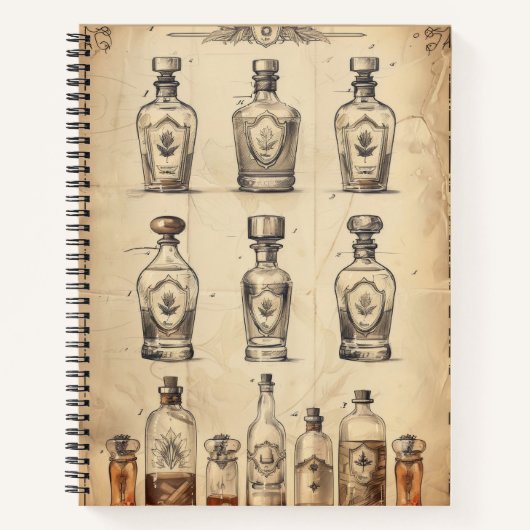 Vintage Skizzenflaschen auf Papier Notizblock (Vorderseite)