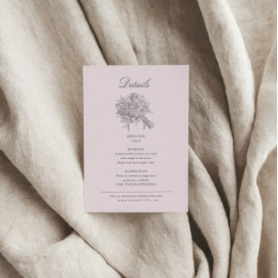 Vintage Skizzierte Florale Hochzeitsdetails Begleitkarte