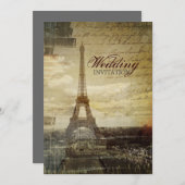 Vintage Skripte Paris Eiffel Tower Wedding Einladung (Vorne/Hinten)