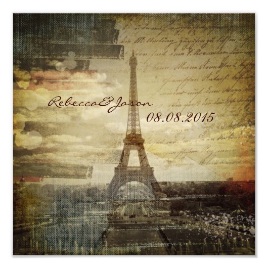 Vintage Skripte Paris Eiffel Tower Wedding Fotodruck (Vorne)