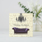 Vintage Skripte Paris Kronleuchter Hochzeit Einladung (Stehend Vorderseite)