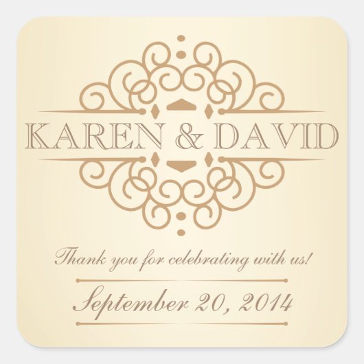 Vintage Skulpturen Hochzeit Danke Labels Quadratischer Aufkleber (Vorderseite)