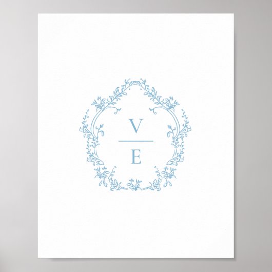 Vintage Sky Blue Monogram Wedding Crest Poster (Vorne)