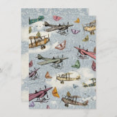 Vintage Sky Flugzeug & Butterfys Einladung zum Geb (Vorne/Hinten)