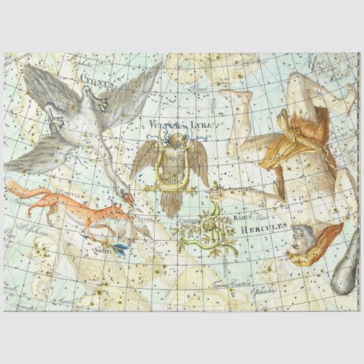 Vintage Sky Map Constellation of Hercules Seidenpapier (Vorderseite)