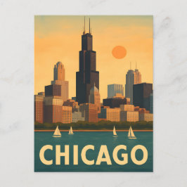 Vintage Skyline von Chicago, Segelboot Lake Michig Postkarte