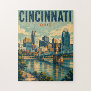 Vintage Skyline von Cincinnati Ohio Puzzle