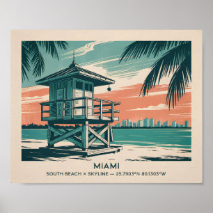 Vintage Skyline von South Beach Miami Florida Reis Poster