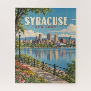 Vintage-Skyline von Syracuse, New York, am Seeufer Puzzle
