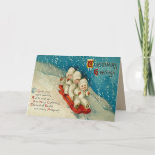 Vintage Sledding Snow Baby Christmas Card Feiertagskarte