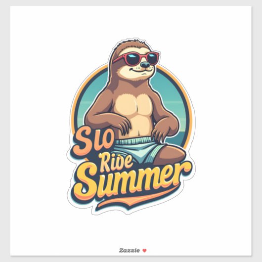 Vintage Sloth Summer Retro Beach Vibes Design 2 Aufkleber (Blatt)
