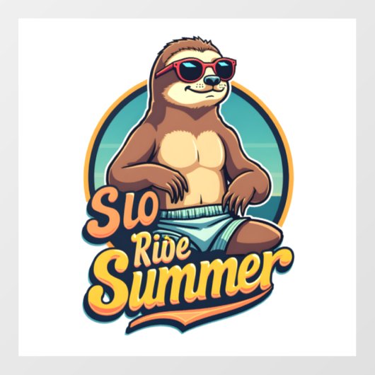 Vintage Sloth Summer Retro Beach Vibes Design 2 Fensteraufkleber (Blatt)