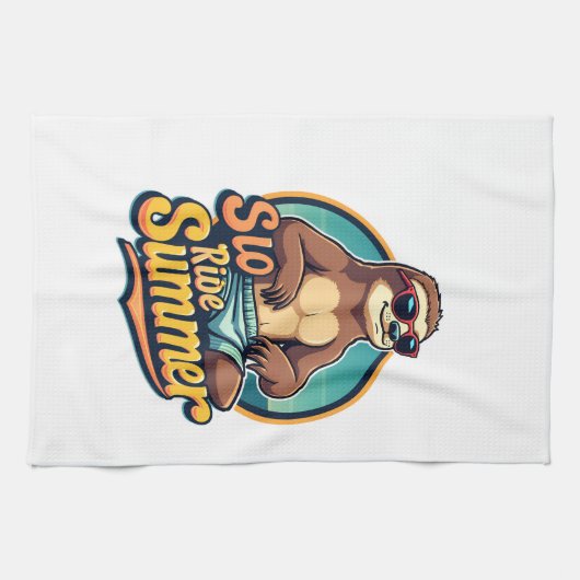 Vintage Sloth Summer Retro Beach Vibes Design 2 Geschirrtuch (Horizontal)