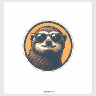 Vintage Sloth Sunglasses Retro Badge Art 2 Aufkleber