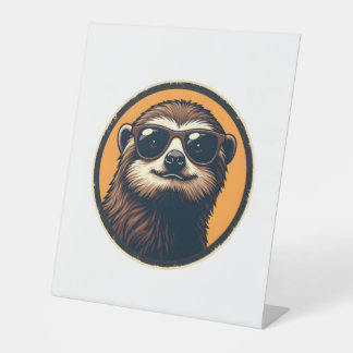 Vintage Sloth Sunglasses Retro Badge Art 2 Sockelschild