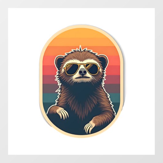 Vintage Sloth Sunglasses Retro Sunset Vector Art 2 Fensteraufkleber (Blatt)