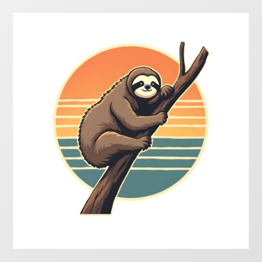 Vintage Sloth Sunset Vector Retro Hanging Art 2 Fensteraufkleber (Blatt)