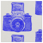 Vintage SLR Kamera - Blau auf Weiß Stoff (Nahaufnahme)