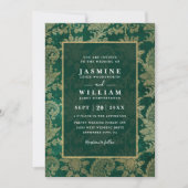 Vintage Smaragd-Pfau-Gold-QR-Code-Hochzeit Einladung (Vorderseite)