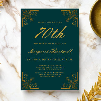 Vintage Smaragdgrün Gold 70. Geburtstag Einladung