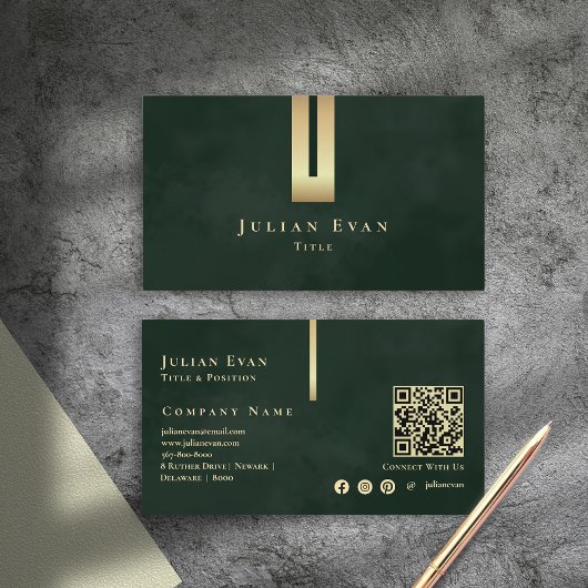 Vintage Smaragdgrün & goldgelb Details Visitenkarte